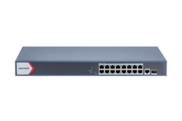 Switch PoE Gigabit de 16 Puertos / 1 × Gigabit RJ45 / 1 × Gigabit fibra óptica