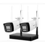 KIT 2 Cámaras Bala 4 Megapíxeles / 1 Grabadora Wi-Fi / Hasta 512 GB de Almacenamiento (No Incluye Memoria SD) / Incluye Fuente y Cable RJ45
