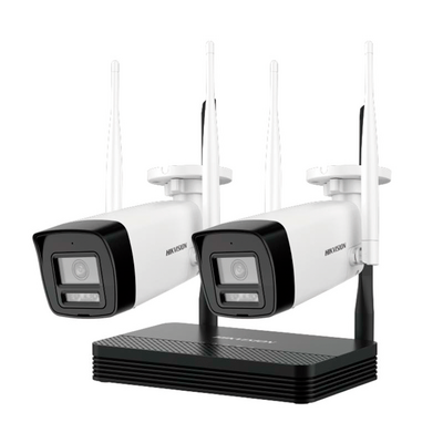 KIT 2 Cámaras Bala 4 Megapíxeles / 1 Grabadora Wi-Fi / Hasta 512 GB de Almacenamiento (No Incluye Memoria SD) / Incluye Fuente y Cable RJ45
