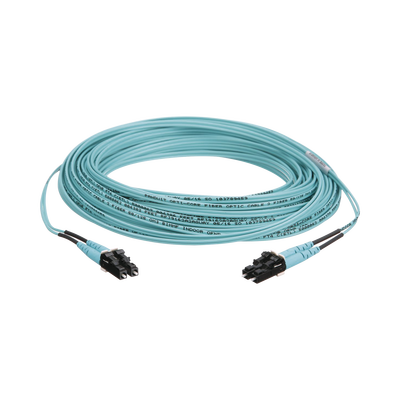 Jumper de Fibra Óptica OM3, 2 Fibras, 1.6 mm, Chaqueta OFNR, LC Dúplex a LC Dúplex, 10 Metros