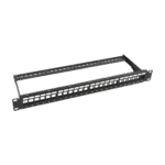 Patch panel modular sin blindaje de 24 puertos, 1U, con barra para organizar cable