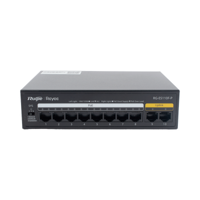 Switch PoE+ con 10 Puertos 10/100 Mbps / 110 W / Carcasa de Acero / No Administrable