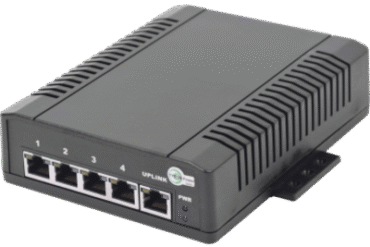 Switch para Aplicación Solar, 4 Puertos PoE 802.3 af/at 10/100/1000 Mbps y un Puerto de Datos, Entrada 12-24 VCD