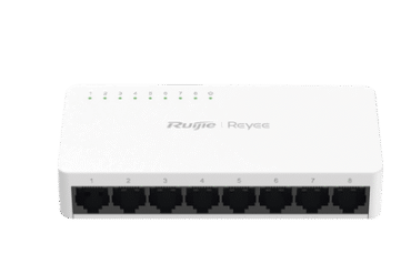 Switch non-PoE de 8 puertos 10/100/1000 Mbps no administrable, visible en Ruijie Cloud, con alta fiabilidad de red