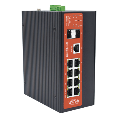 Switch Industrial administrable con 2 puertos PoE bt y 6 puertos Gigabit Ethernet con PoE 802.3af/at y 24V Pasivo + 2 SFP Gigabit, 240 W