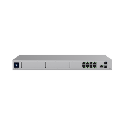 UniFi OS Console: Dream Machine PRO MAX. Administra hasta 200 dispositivos UniFi / 1 WAN GB 2.5G & 1 WAN SFP+ 10G / 1 LAN SFP+ 10G & 1 WAN SFP+ 10G / 128 GB SSD integrados, 2 bahías HDD, pantalla táctil 1.3"