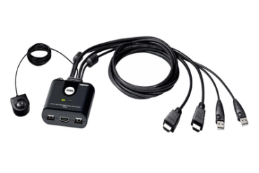 Switch KVM / USB FHD HDMI / de 2 Puertos en Formato Cable / 1920x1080 @ 60Hz (FHD) / HDCP 1.4 / Conecta y Controla 2 Equipos con un solo Monitor, Teclado y Mouse