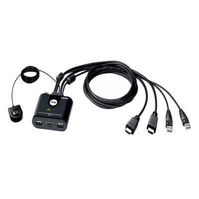 Switch KVM / USB FHD HDMI / de 2 Puertos en Formato Cable / 1920x1080 @ 60Hz (FHD) / HDCP 1.4 / Conecta y Controla 2 Equipos con un solo Monitor, Teclado y Mouse