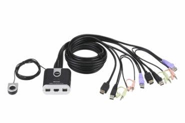 Switch KVM formato cable HDMI/Audio USB de 2 puertos con selector remoto de puerto