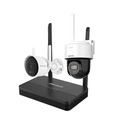 KIT 1 Cámara Bala 4 Megapíxeles / 1 Cámara Domo PT 4 Megapixeles / 1 Grabadora Wi-Fi / Hasta 512 GB de Almacenamiento (No incluye Memoria SD) / Gestión con Hik-Connect / Incluye Fuente y Cable RJ45