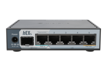 Router hEX S / 5 Puertos Gigabit Ethernet / 1 Puerto SFP 2.5G / Dual-Core ARM / 512 MB RAM / RouterOS V7 / PoE-In y PoE-Out / Montaje en Pared